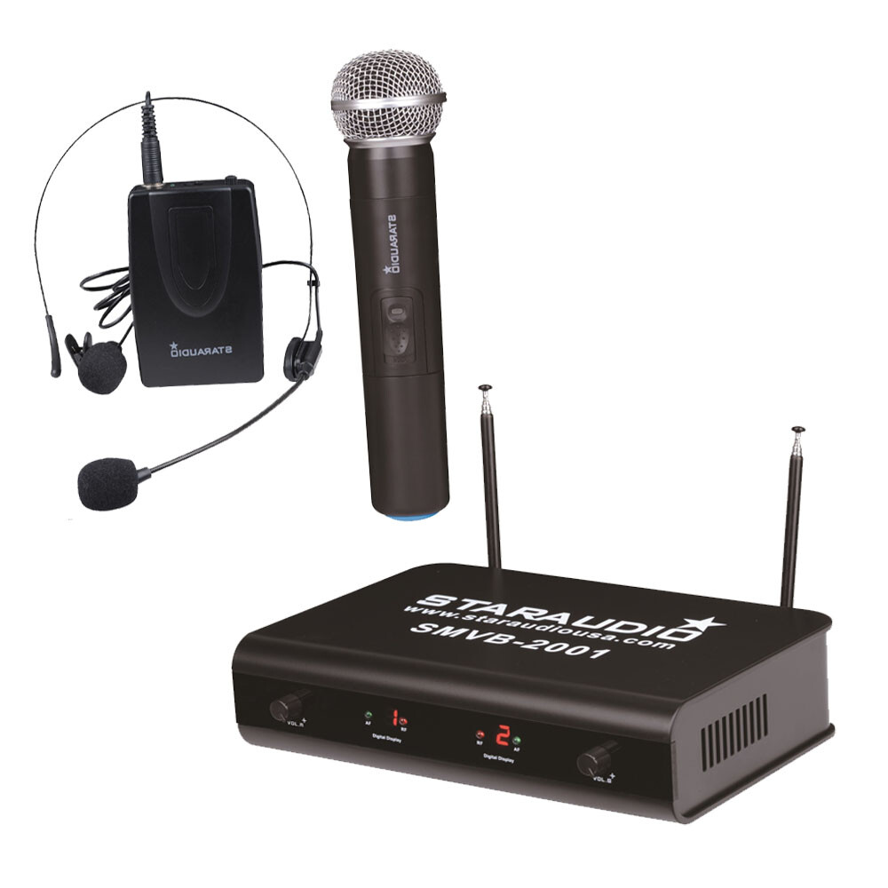 2CH VHF Wireless Microphone System Headset Lavalier Bodypack & Handheld KTV Mics