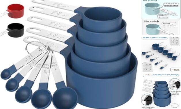 Measuring Cups & Spoons Set, Stackable Cups and Spoons, Nesting 5+5 Blue