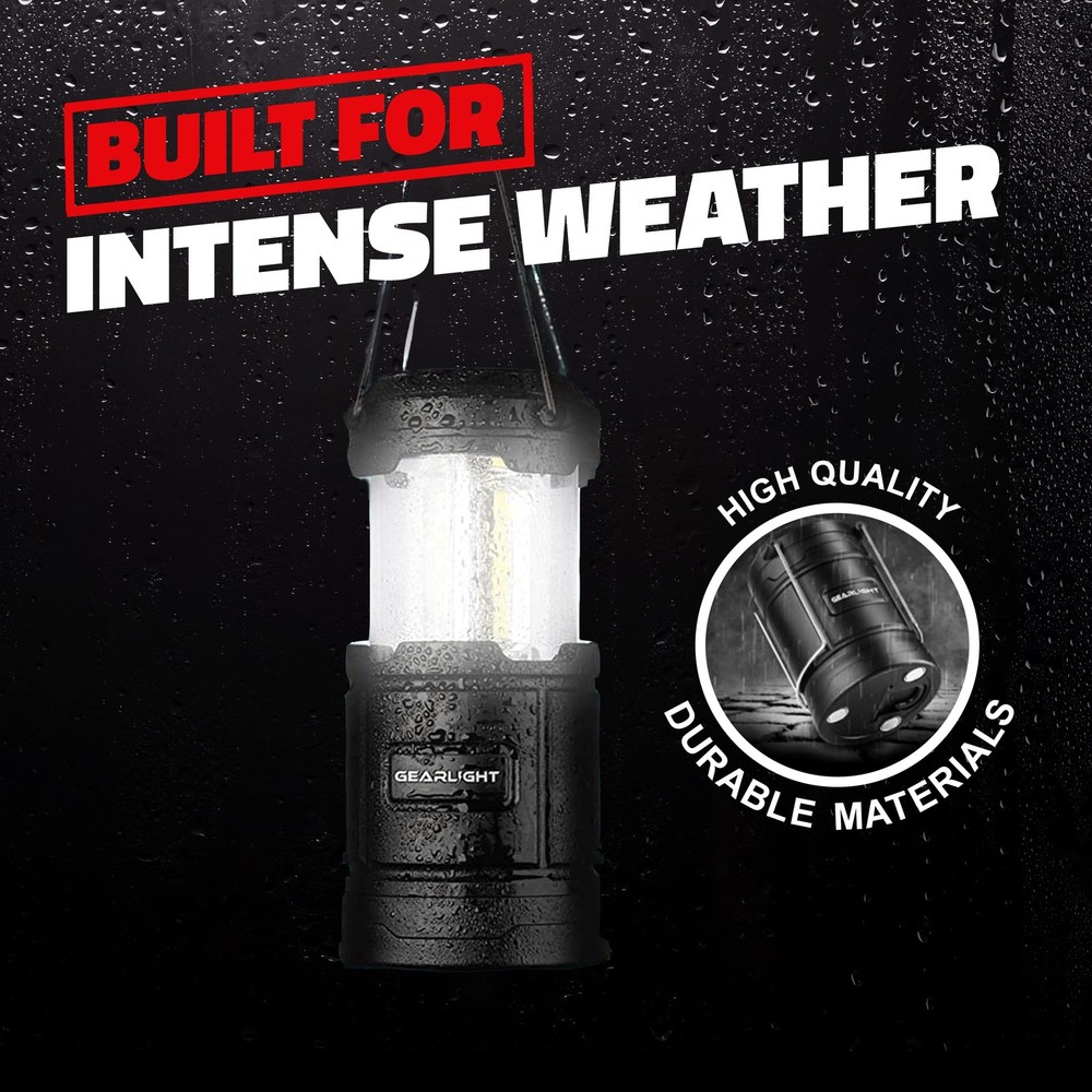 GearLight Camping Lantern - 2 Portable LED Battery Powered with Black