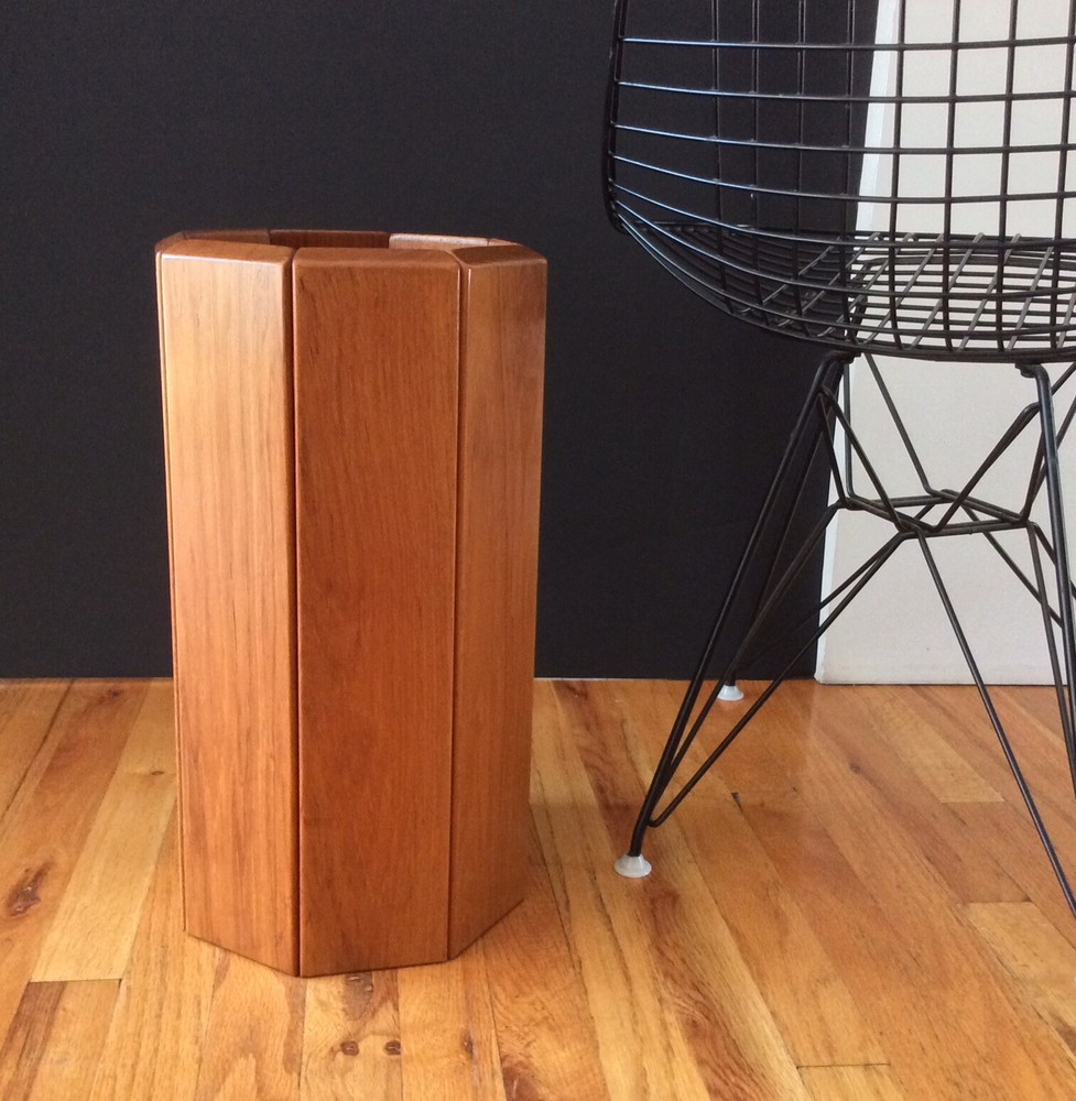 Danish Modern Mid Century Solid Teak Octagon Panel “Umbrella” Stand With Glass