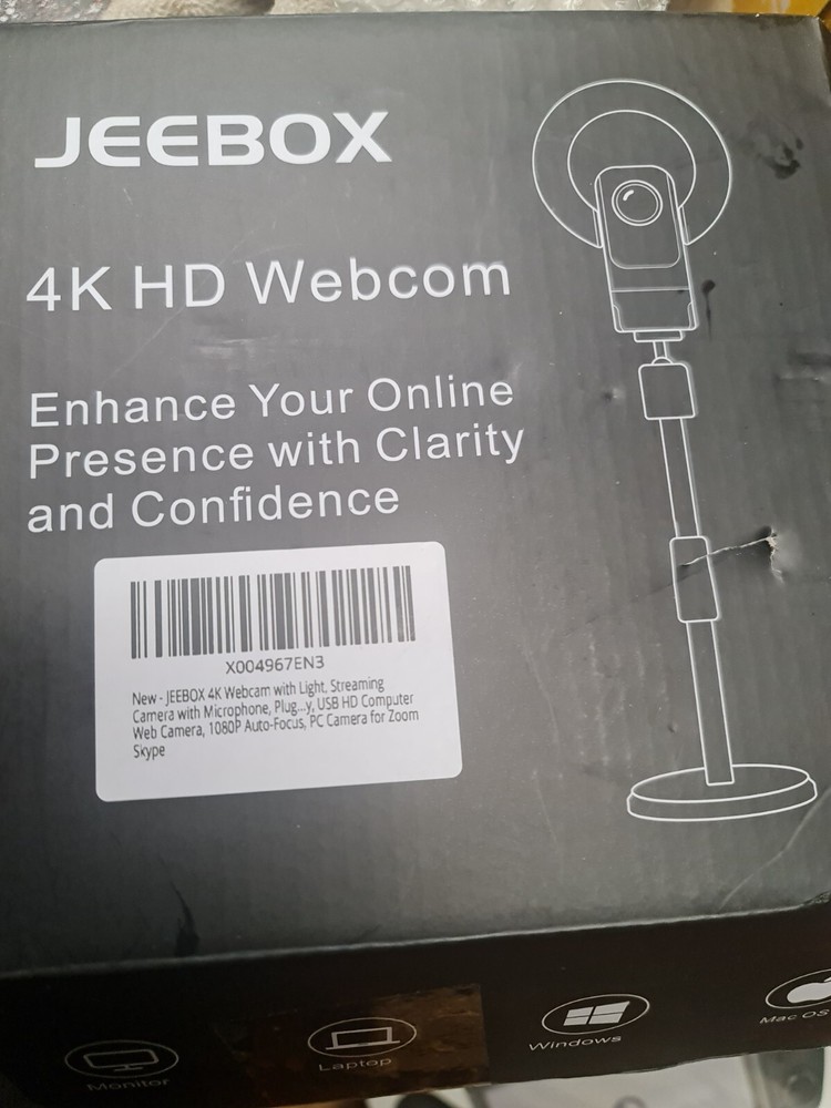 Jeebox 4K Webcam w/ Light - Streaming Camera 1080P Auto-Focus - FY01