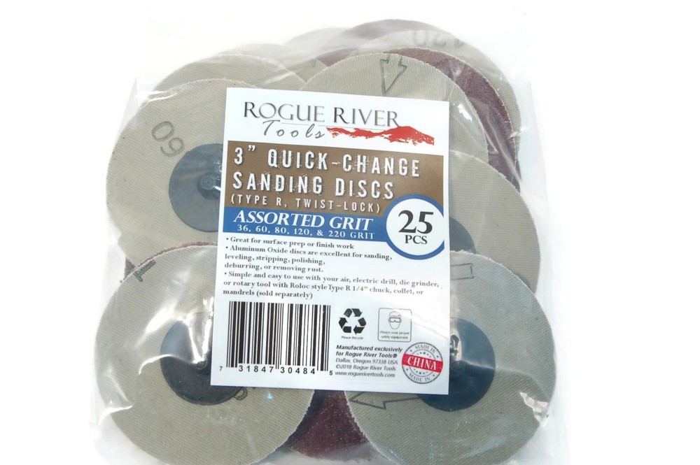 (25pc) Rogue River Tools 3" Quick-Change Sanding Discs (Type - R) (180 Grit)