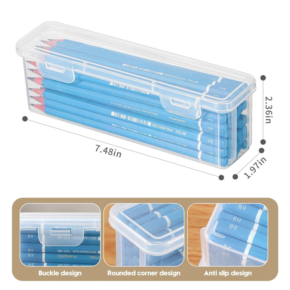 10 Pack Clear Plastic Pencil Case Boxes - Narrow Stackable Storage Organizers...