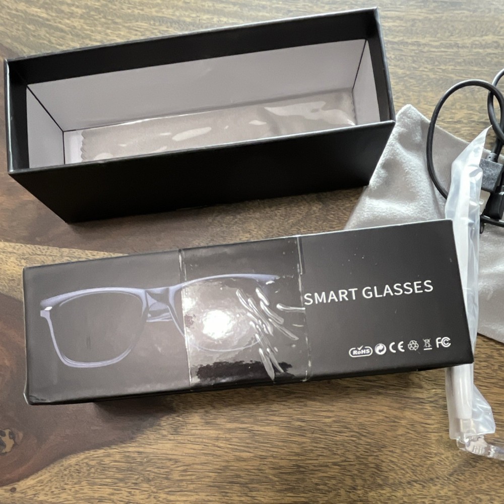 GMSV Smart Glasses Clear Frame USB Connectivity Includes USB Charging Cable
