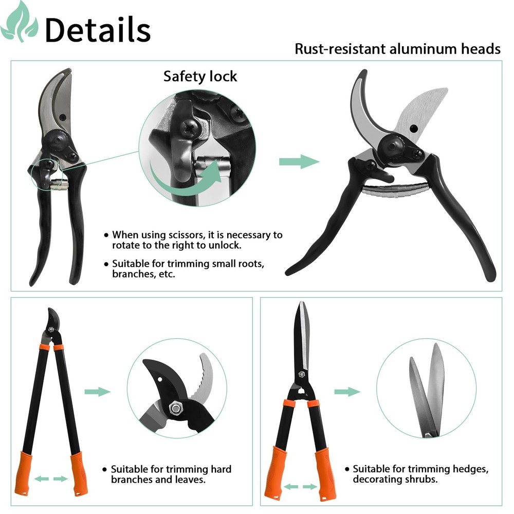 3 pieces Garden Tools Set - Lopper & Pruning Shear & Tree Trimmer Pruner for ...
