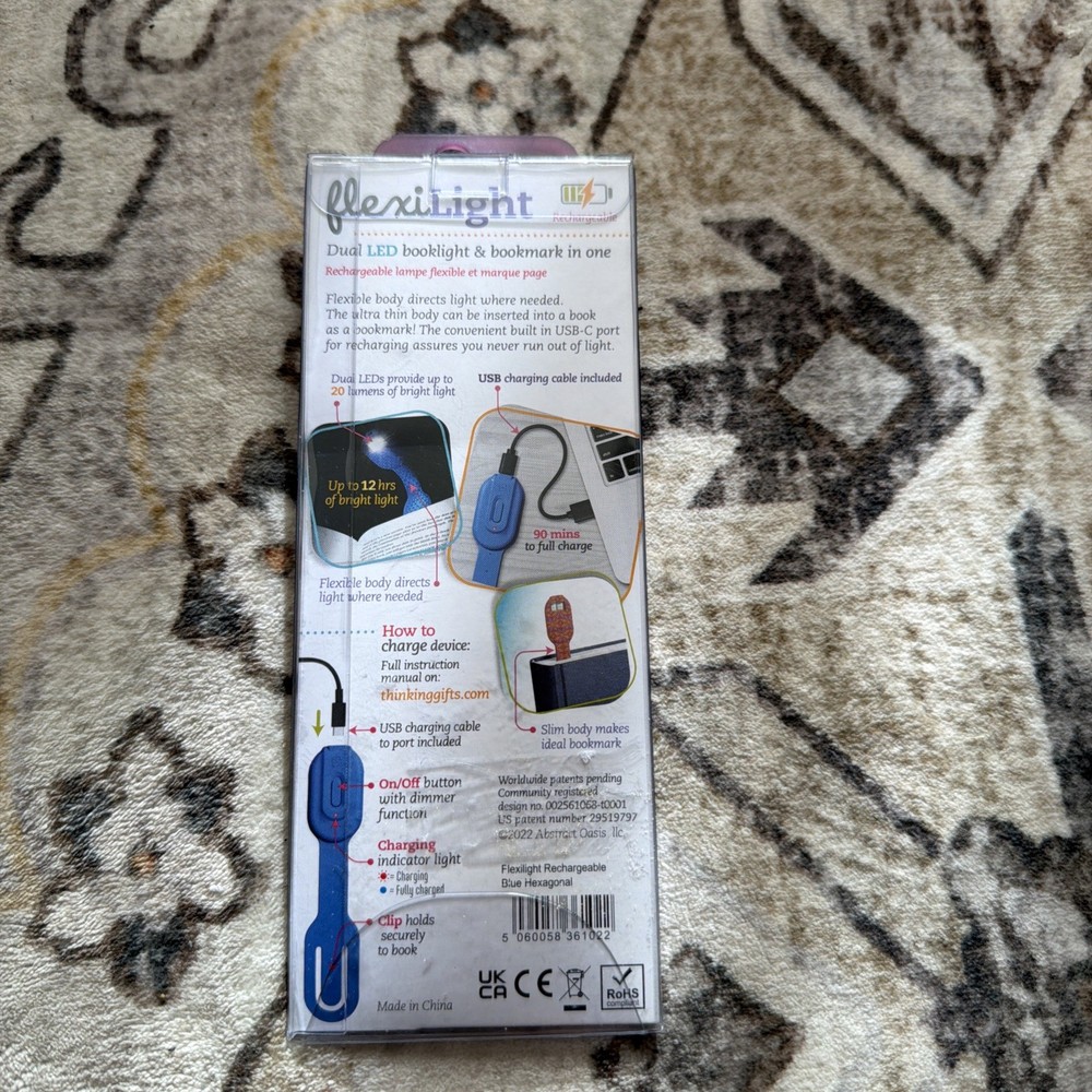 Flexilight Rechargeable Blue Hexagonal Booklight - Thinking Gifts