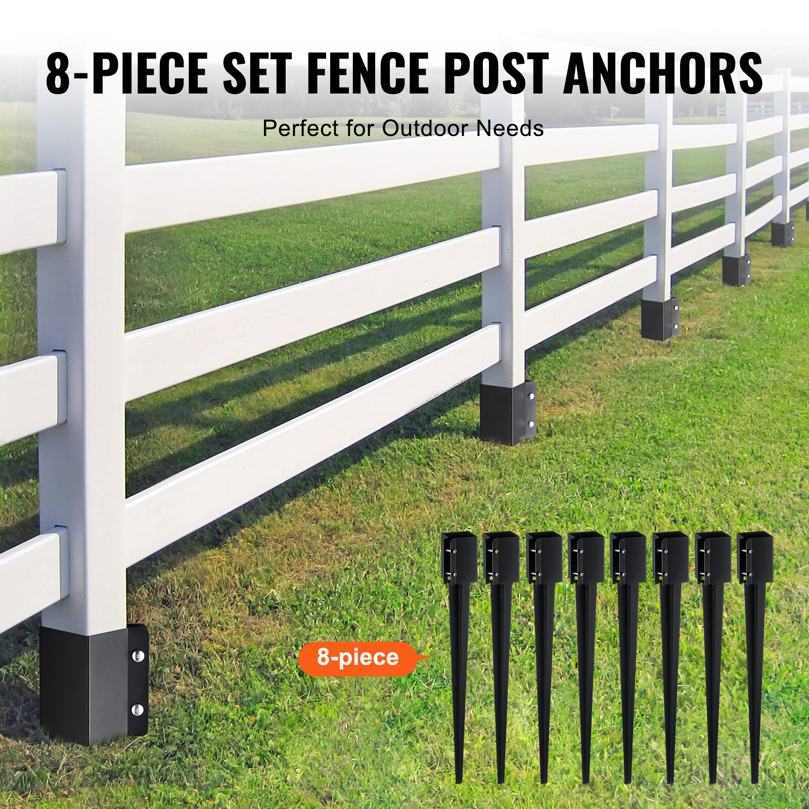 VEVOR Fence Post Anchor Ground Spike 8 Pack 36 x 4 x 4 In Metal Fence Stakes