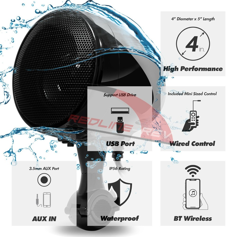 300W Bluetooth Motorcycle Handlebar Audio Amplifier Stereo Speaker System Harley