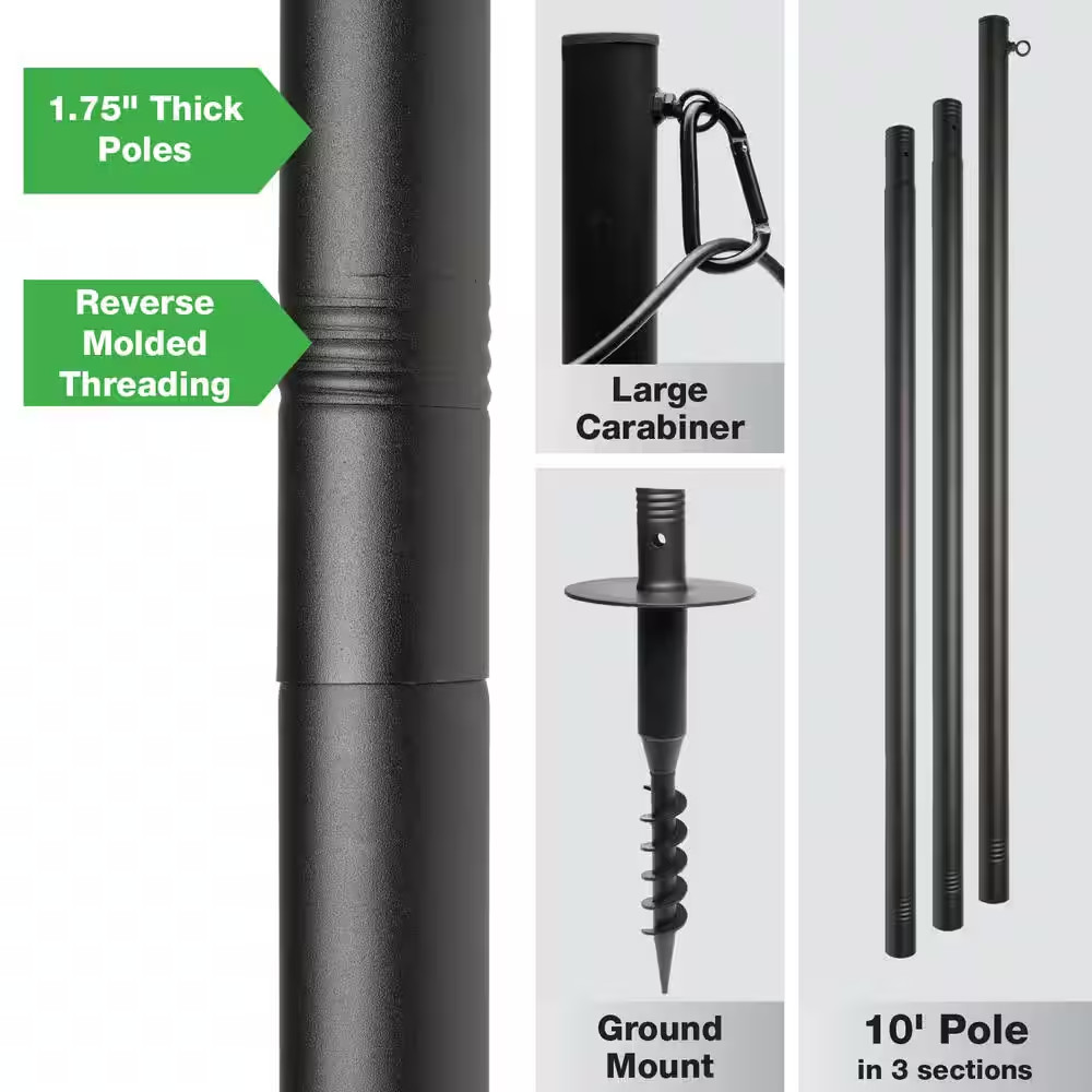 Two 10 Ft. Premium String Light Poles for Grass/Dirt, Black
