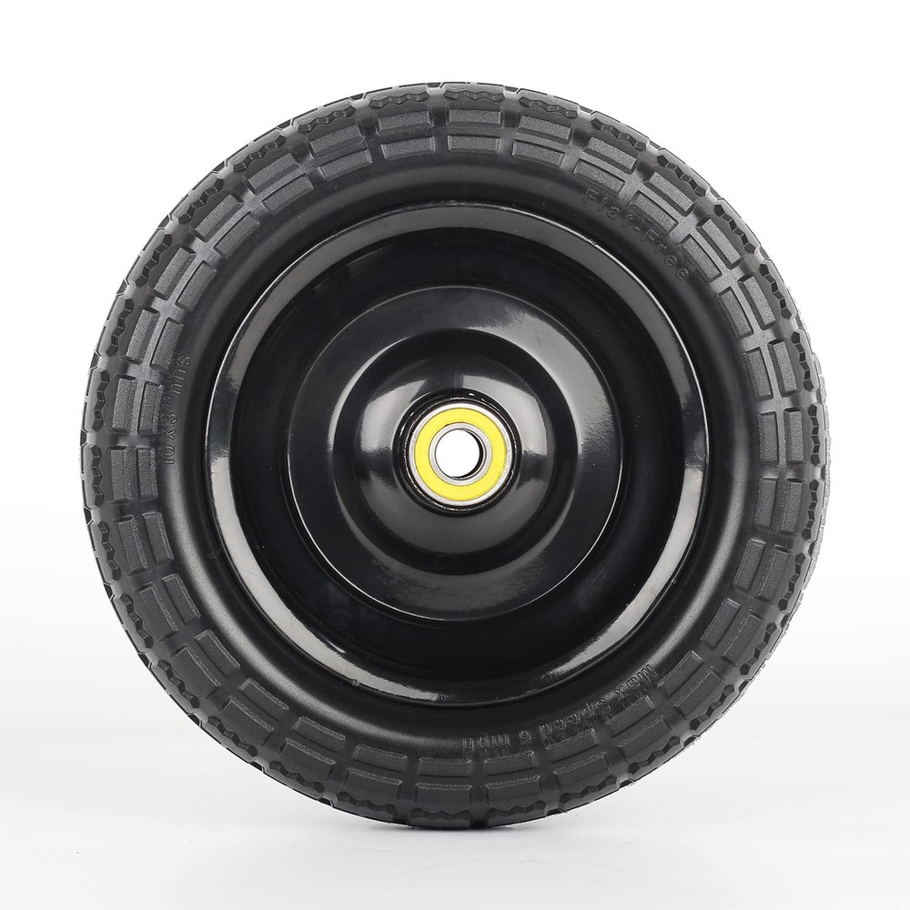GICOOL 10" Flat-Free Solid Tire and Wheel Replacement 2 PACK, Black