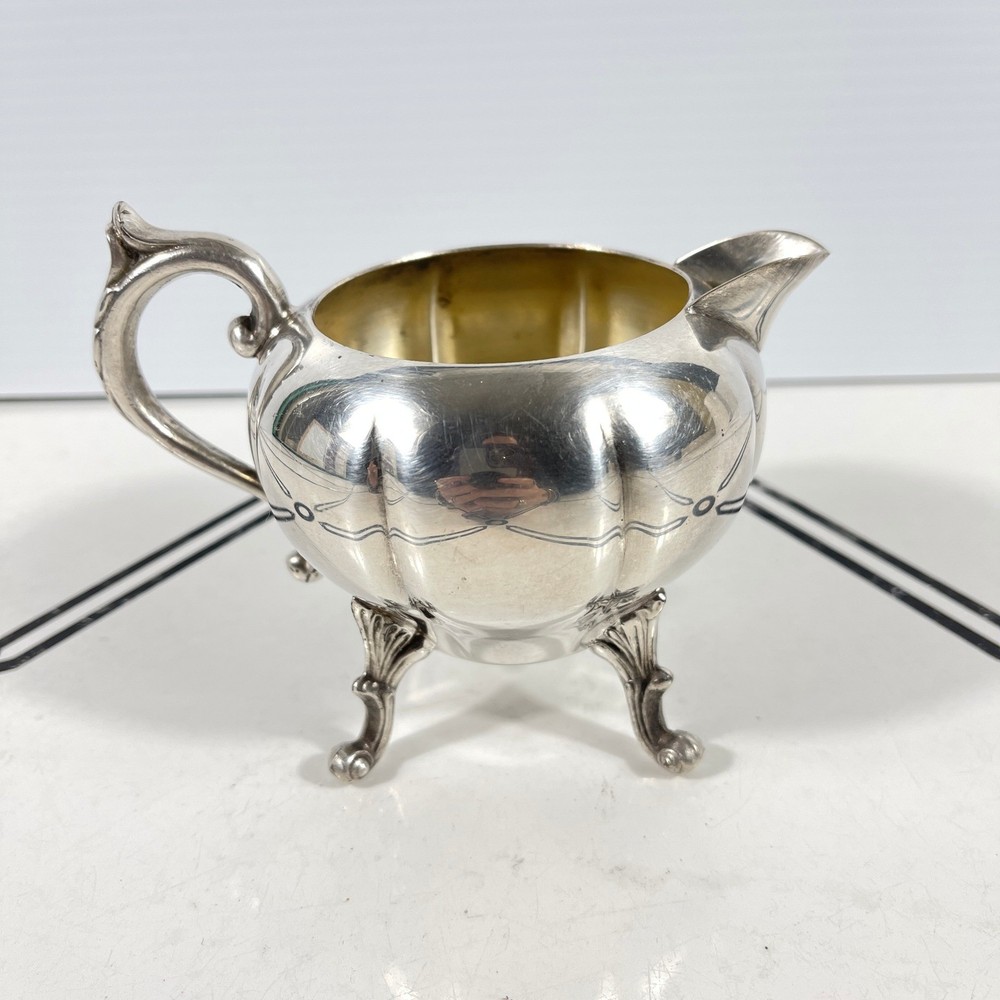 Sheridan Silver on Copper Footed Creamer Pitcher Etched Melon Design