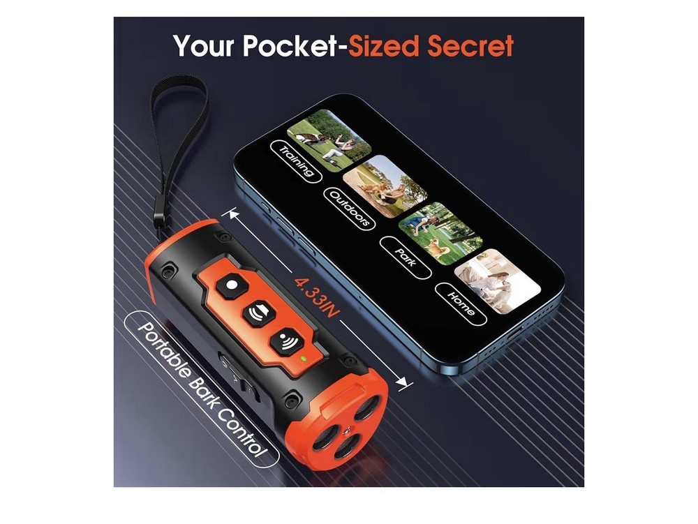 Dog Bark Deterrent Device 3 Sonic Heads 50ft Range Rechargeable w/ Flashlight