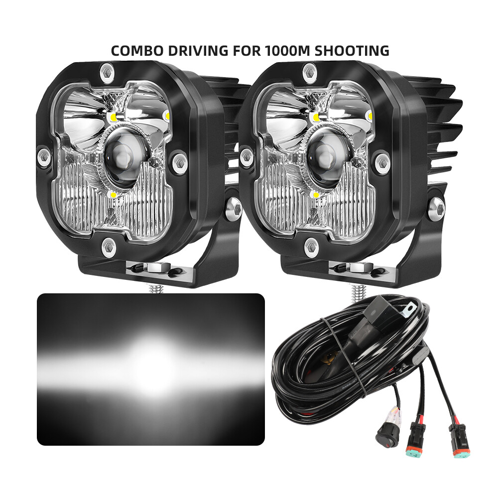 Colight 3inch Squadron Sport White LED Pair Driving/Combo Lights w/ Wire Harness