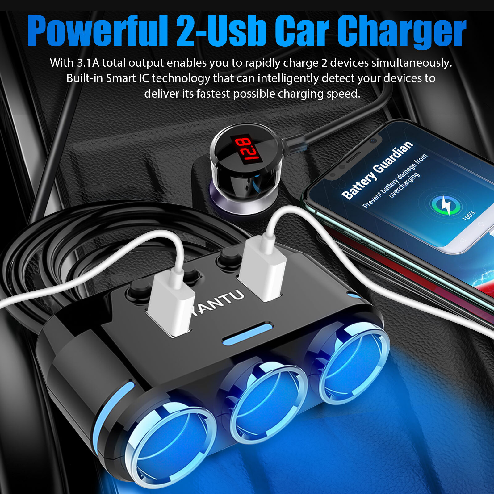 3 Way Multi Car Cigarette Lighter Socket Extension Splitter USB Charger DC 12V