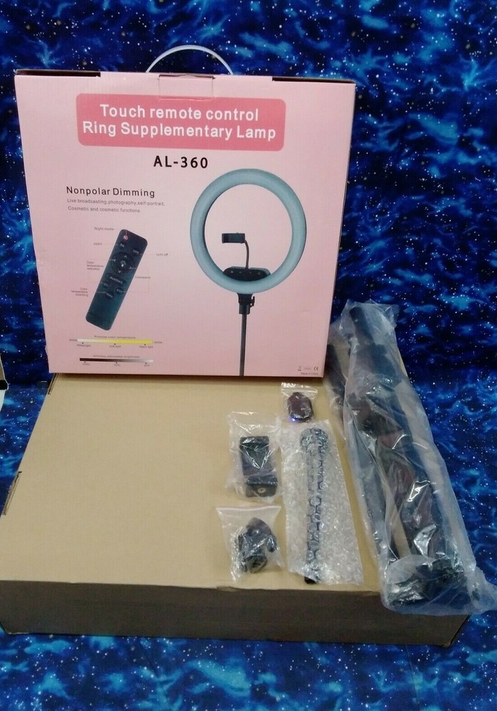 Old Shark 14" Ring Light with Tripod - Camera Phone Holder - Remote Control New