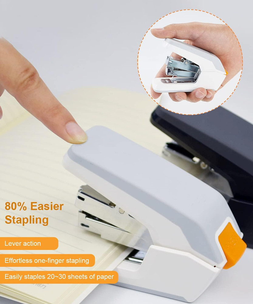 Effortless Standard Desktop Stapler, One Finger Touch Stapling, Easy to Load Erg