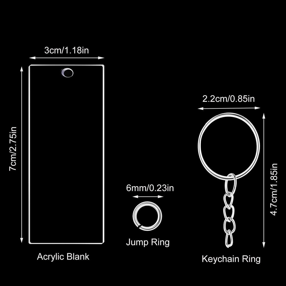 Acrylic Keychain Blanks Set Including 48pcs Rectangle Clear clear