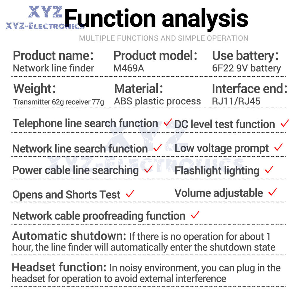 ANENG M469A Multifunctional Network Cable Tracker Networking Analyzer RJ45 RJ11