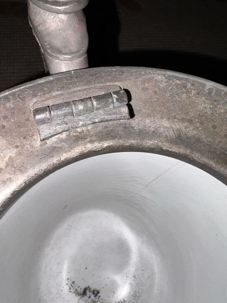 Victorian Silverplate Pitcher Ornate Floral Ceramic Lined Hinged Lid