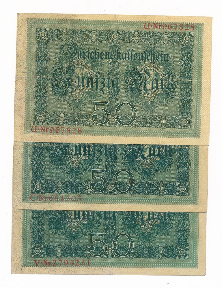 Germany 50 Mark 1914 P. 49 Fine/Fine+ 3 German Notes