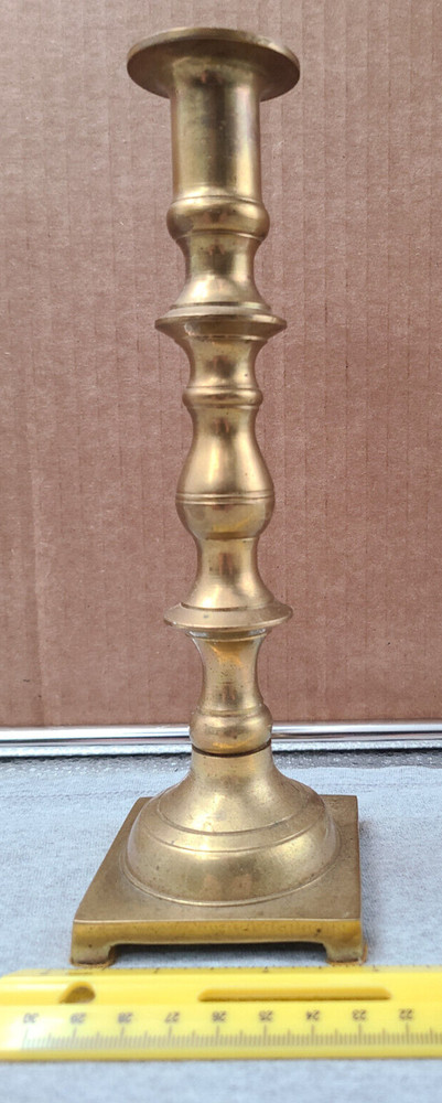 Single Brass Candlestick / holder - 9" tall, 3" square base