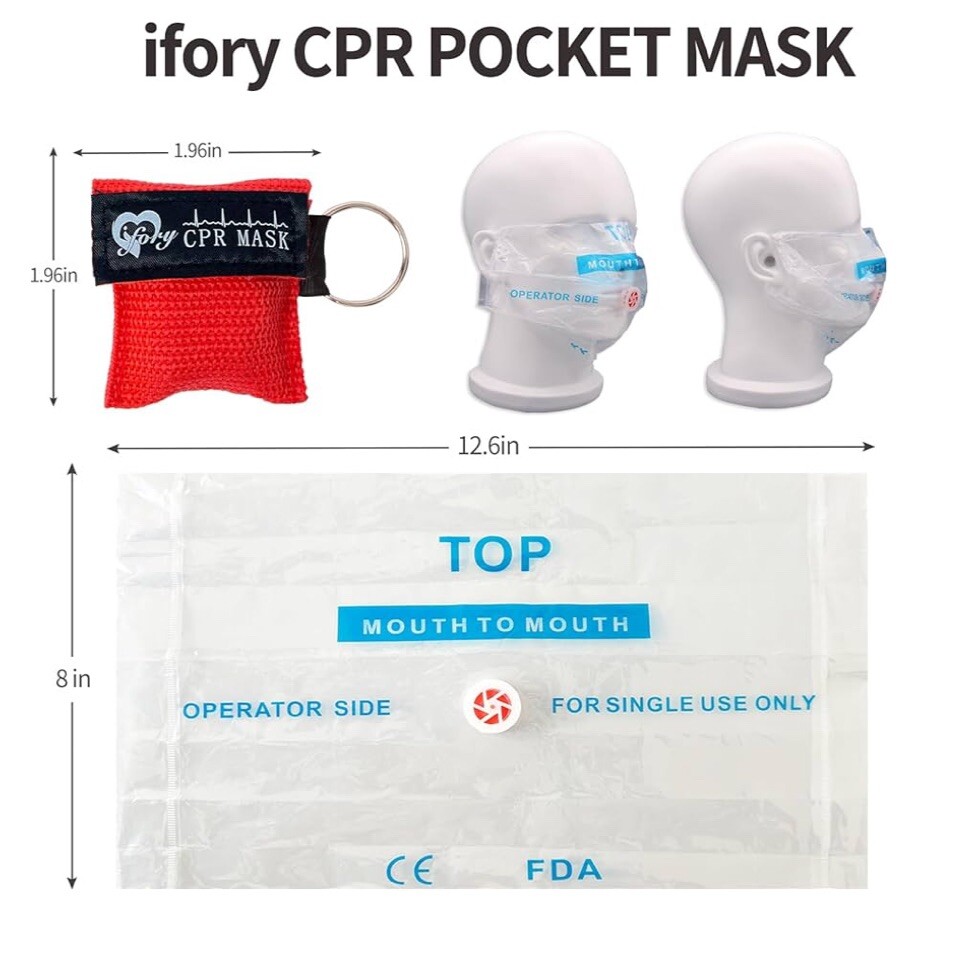 16 pack - Key Ring CPR Mask - Emergency Face Shield with One-way Valve