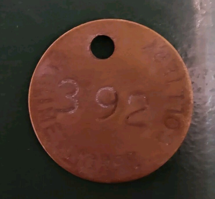GRIMETHORPE Colliery Pit Check Tally - marked GRIMETHORPE COLLIERY 392