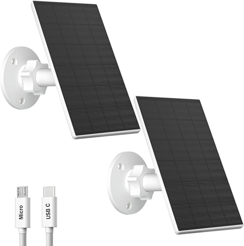 Zivif 2W Solar Panel Charger 2-Pack USB-C & Micro USB Adjustable for Security