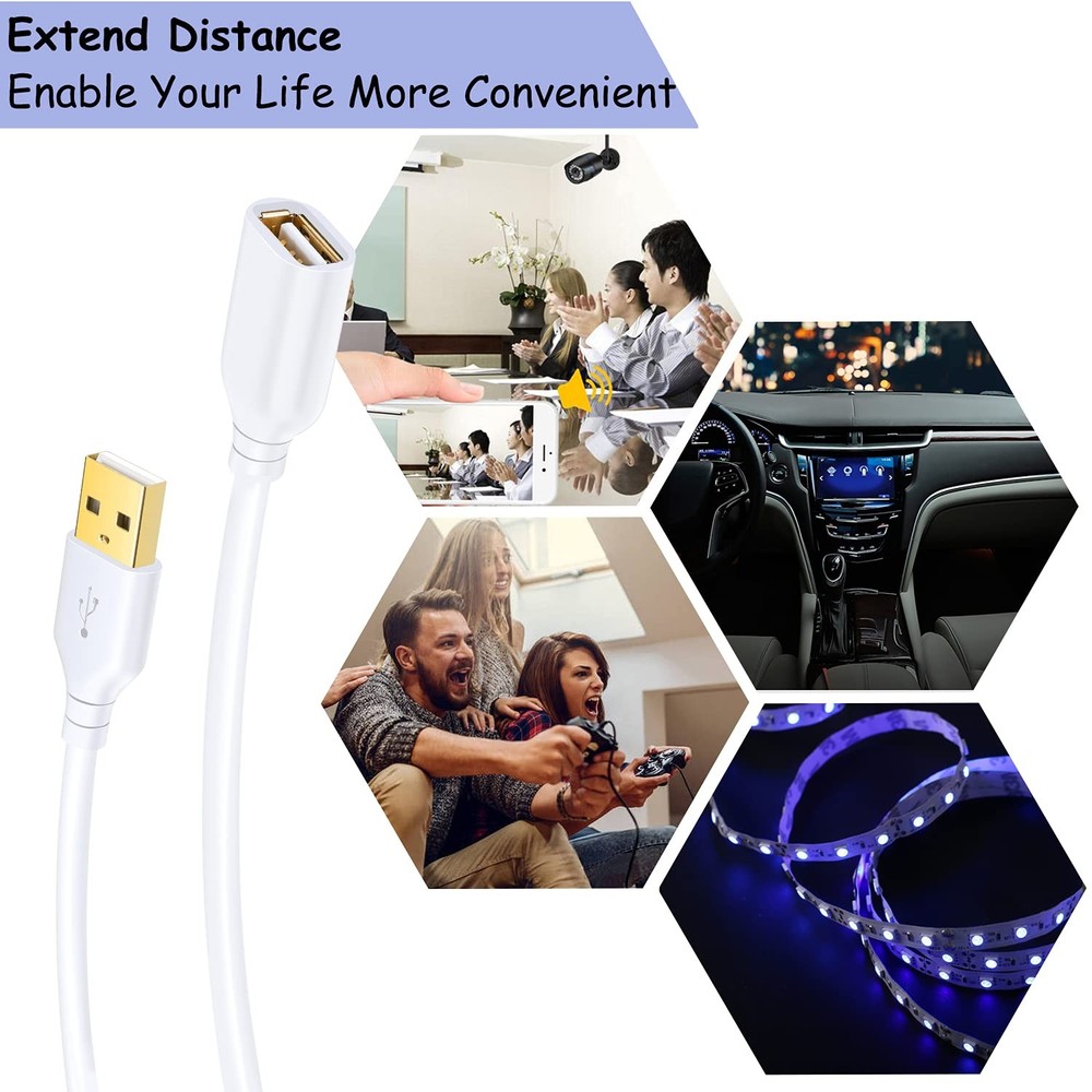 Costyle White USB Extension Cable, 2-Pack 2.0 10ft/3m Type A 10FT,