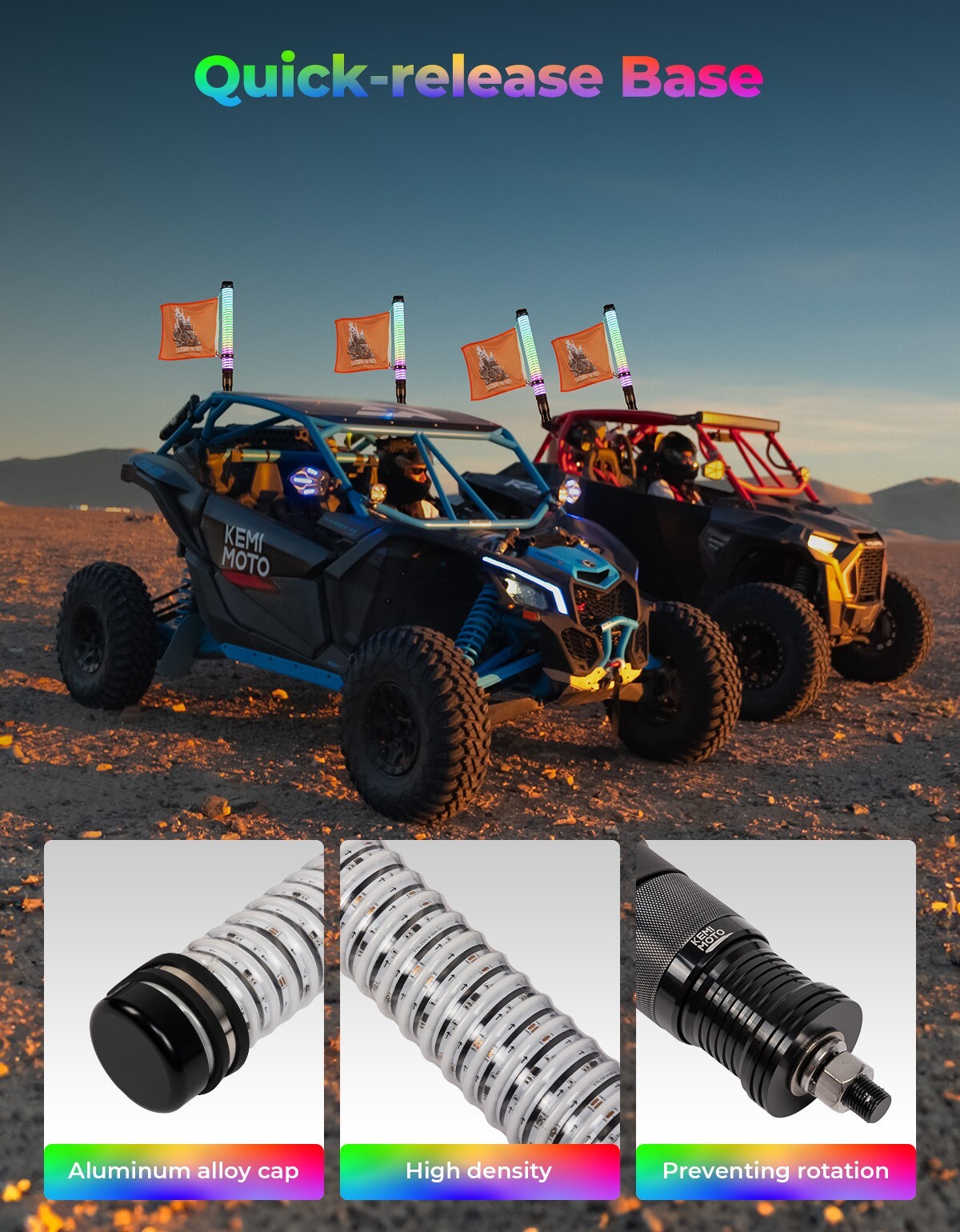 2PCS COB 2FT Fat Whip Lights Spiral Chasing Lighted for Can-Am Polaris UTV ATV