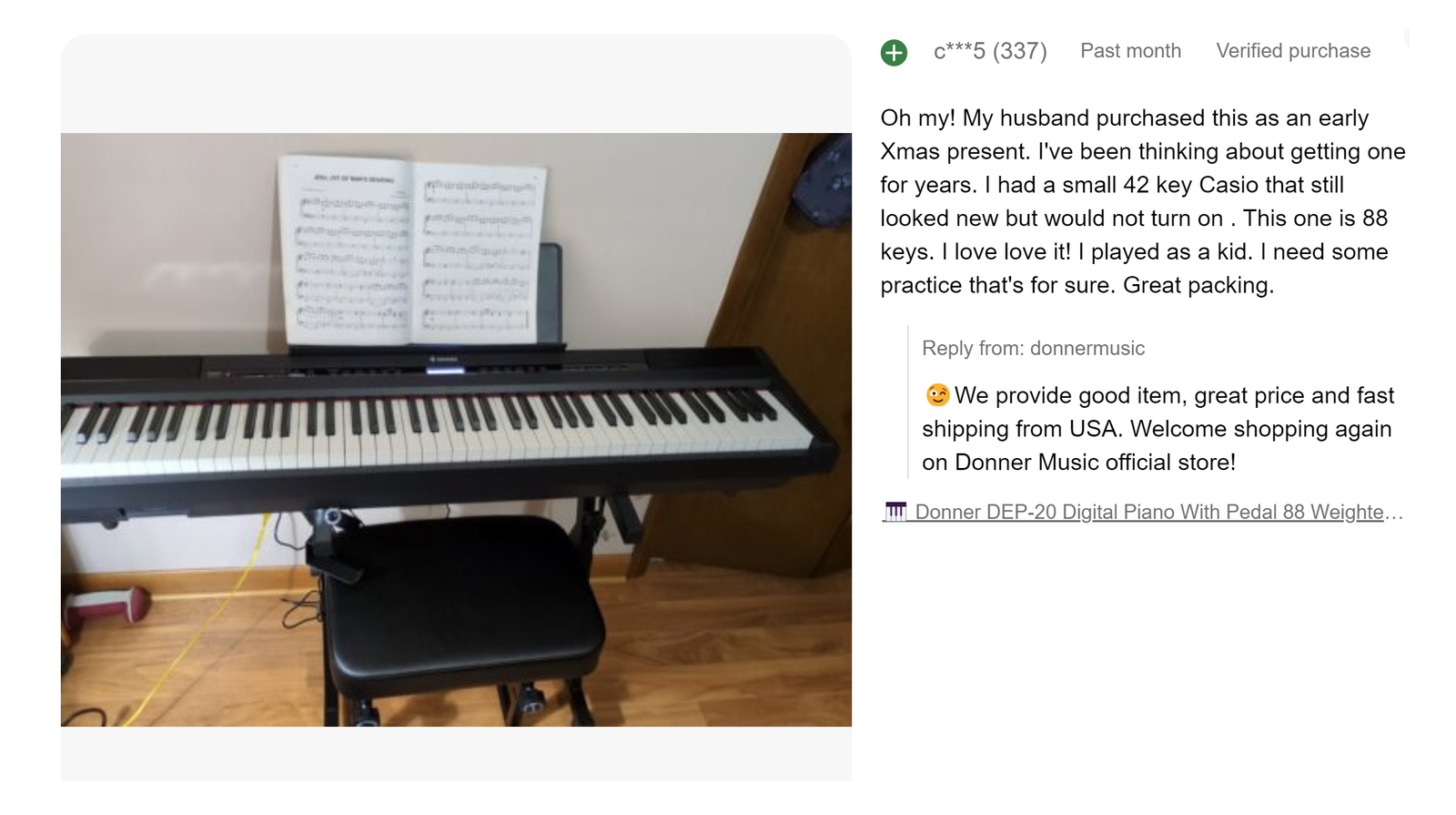 Donner DEP-20 Lite Digital Piano Keyboard with Stand, Refurbished