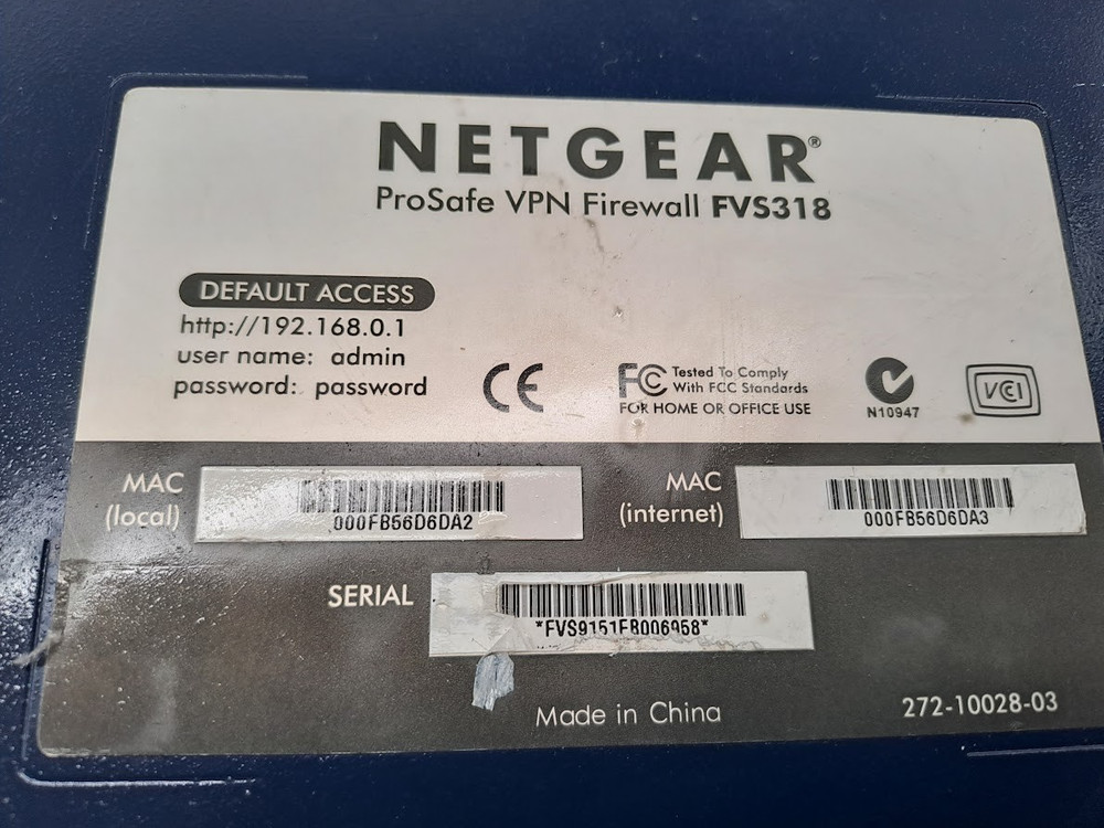 Netgear Prosafe VPN Firewall FVS318