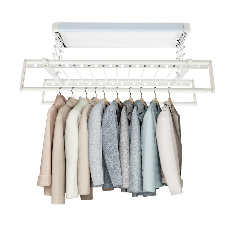 8 Rods Ceiling-mounted Clothesline, Resealable Vertical Drying Rack Led Light US