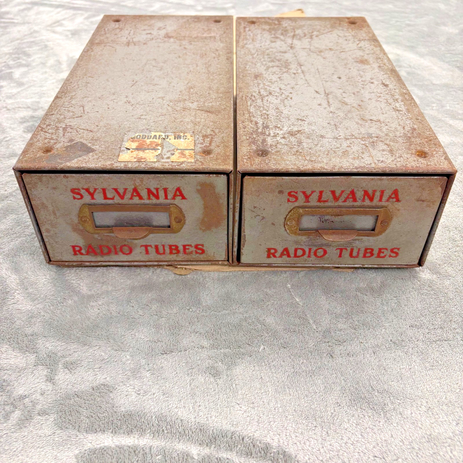 Vintage Sylvania Radio Tubes Industrial Metal Storage File Drawers 12x6 Lot of 2