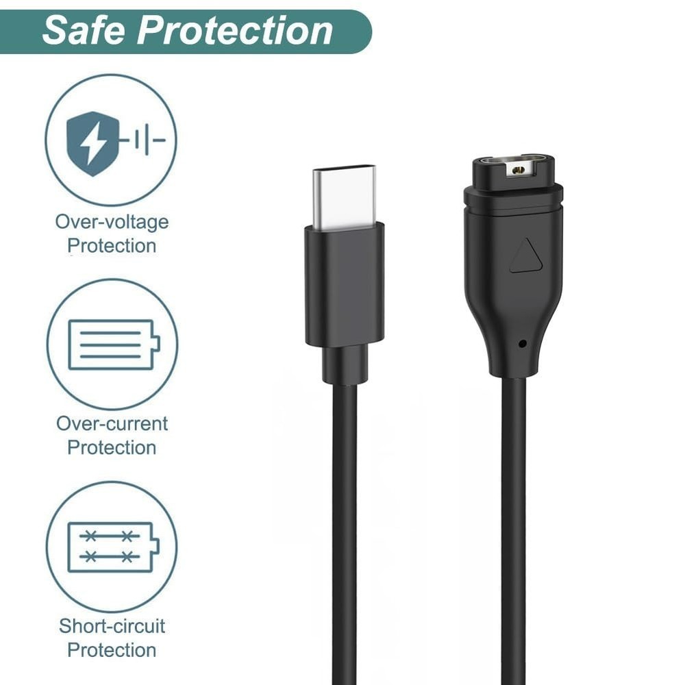 Durable Fast Charging USB-C Cable for Garmin Devices - 5W, 2.5 Hour Full Charge