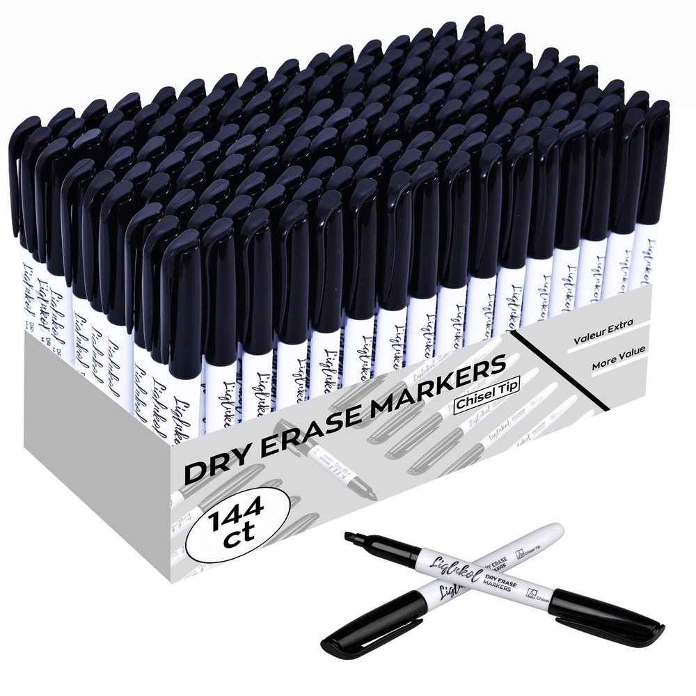 Dry Erase Markers Bulk, 144 Pack Black Whiteboard Markers, Chisel Point Low O...