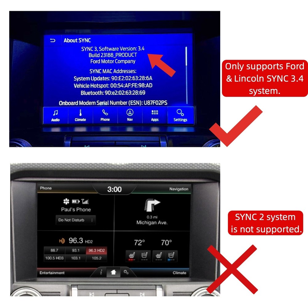 Ford Sync 3 Wireless Apple CarPlay Android Auto Upgrades USB Module Type c F150