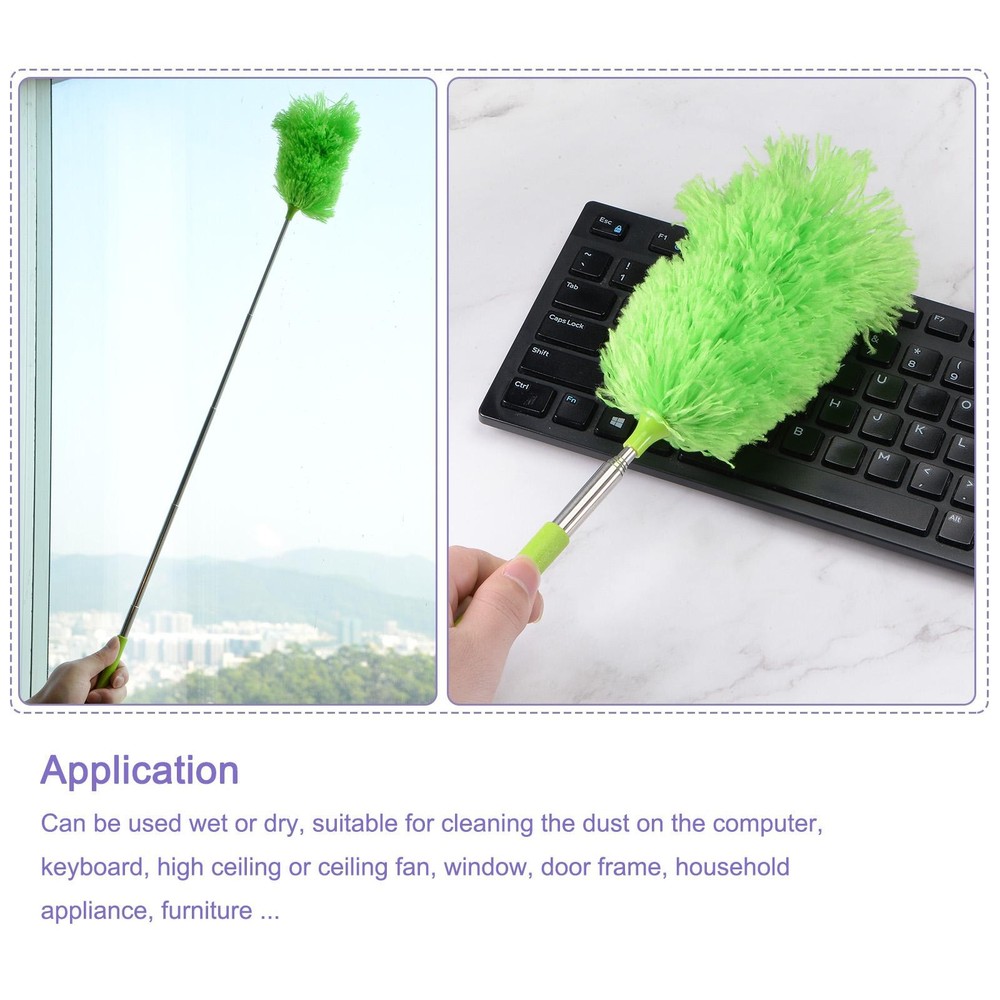 Microfiber Cleaning Duster, 12" to 31.5" Washable Extendable Brush Green