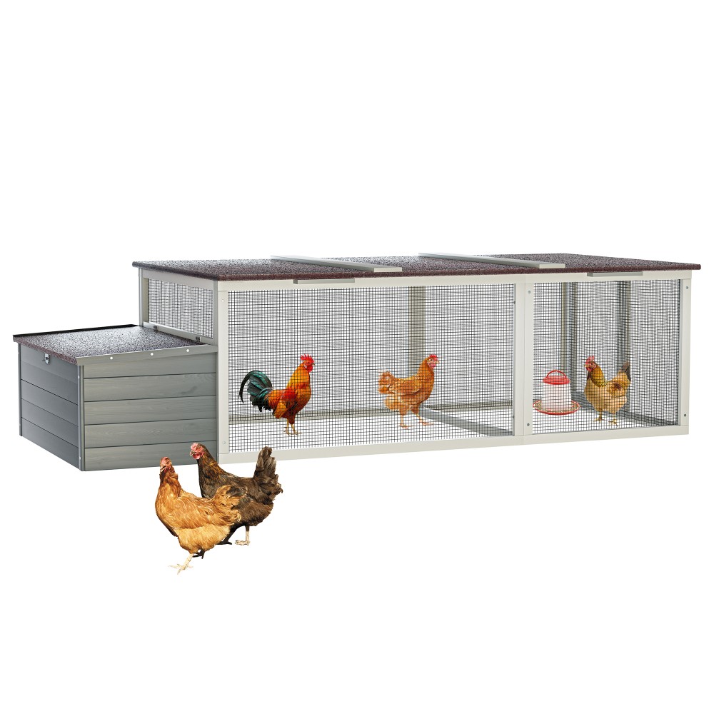 20.93ft² Walk-in Chicken Coop - Large Wooden Hen House w/ Metal Mesh Run Farm
