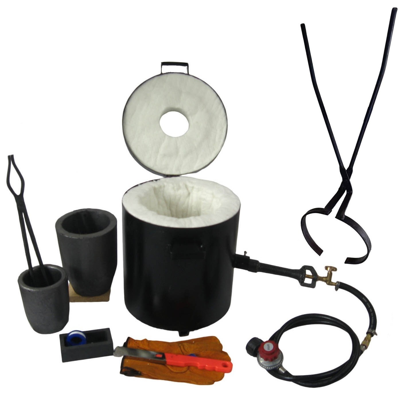 16 KG Gas Metal Melting Furnace with 2 Crucibles Tongs Casting