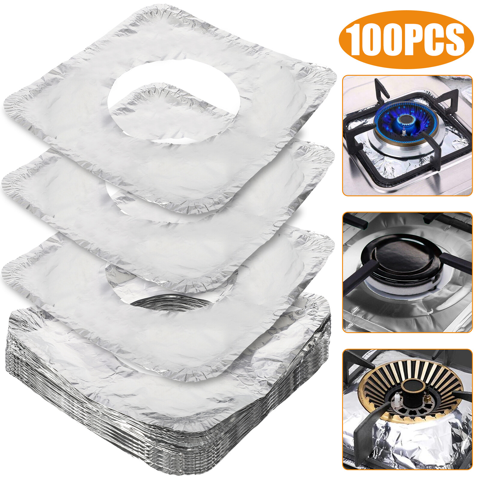 100 Pcs Disposable Aluminum Foil Square Gas Stove Burner Liners Heavy Bib Cover