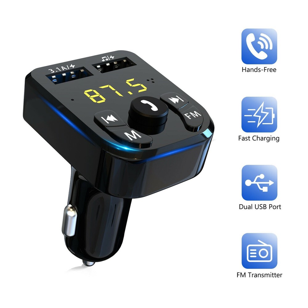 2 Pack Bluetooth FM Transmitter Wireless Radio Adapter Car Kit