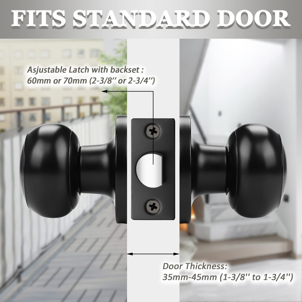Probrico (3 Pack Round Passage Door Knob(Non-Locking Knobs), 3 Pack, Black