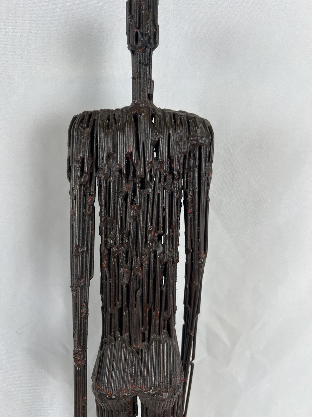 Brutalist Male Welded Nail Art Sculpture Modernist Metal 27” Giacometti Style