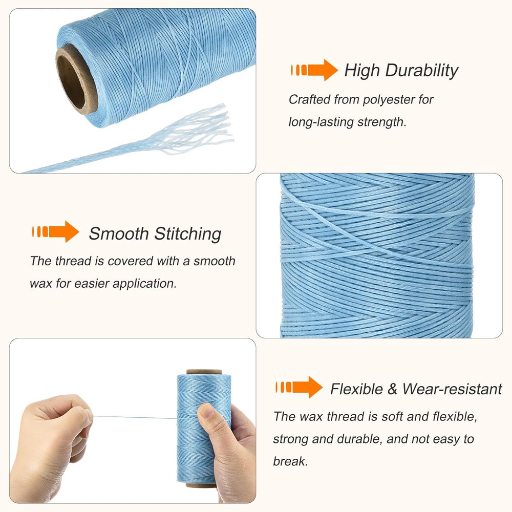 Waxed Thread,284 Yard 0.8Mm 150D Flat Wax Thread Polyester Waxed String for Leat
