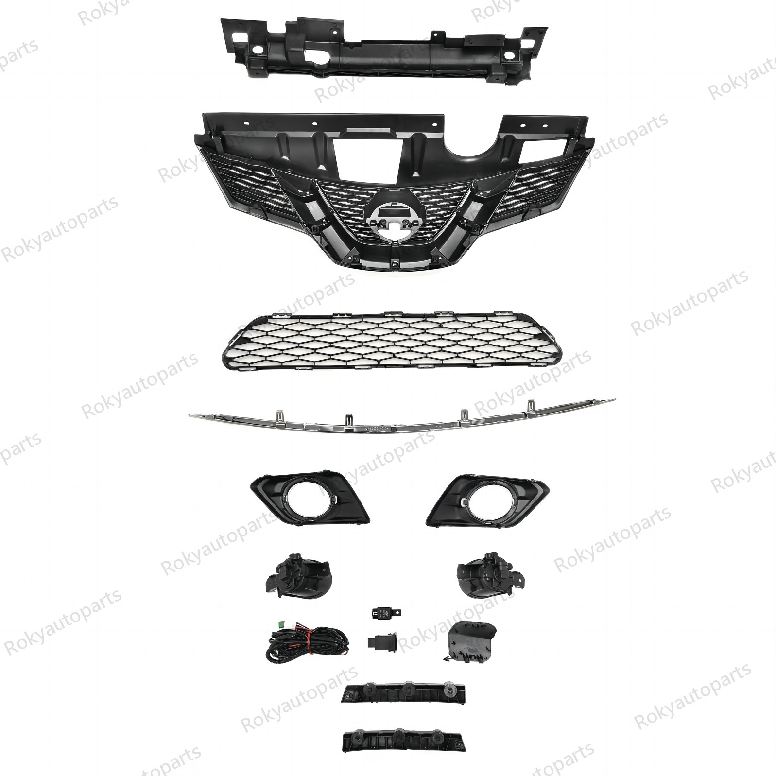 11PC For Rogue 2014-2016 Upper Grille Lower Mesh Chrome Molding Trim Fog lights