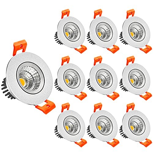 2inch LED Dimmable Downlight, 3W COB Silver Trim - 10Pack Daylight White