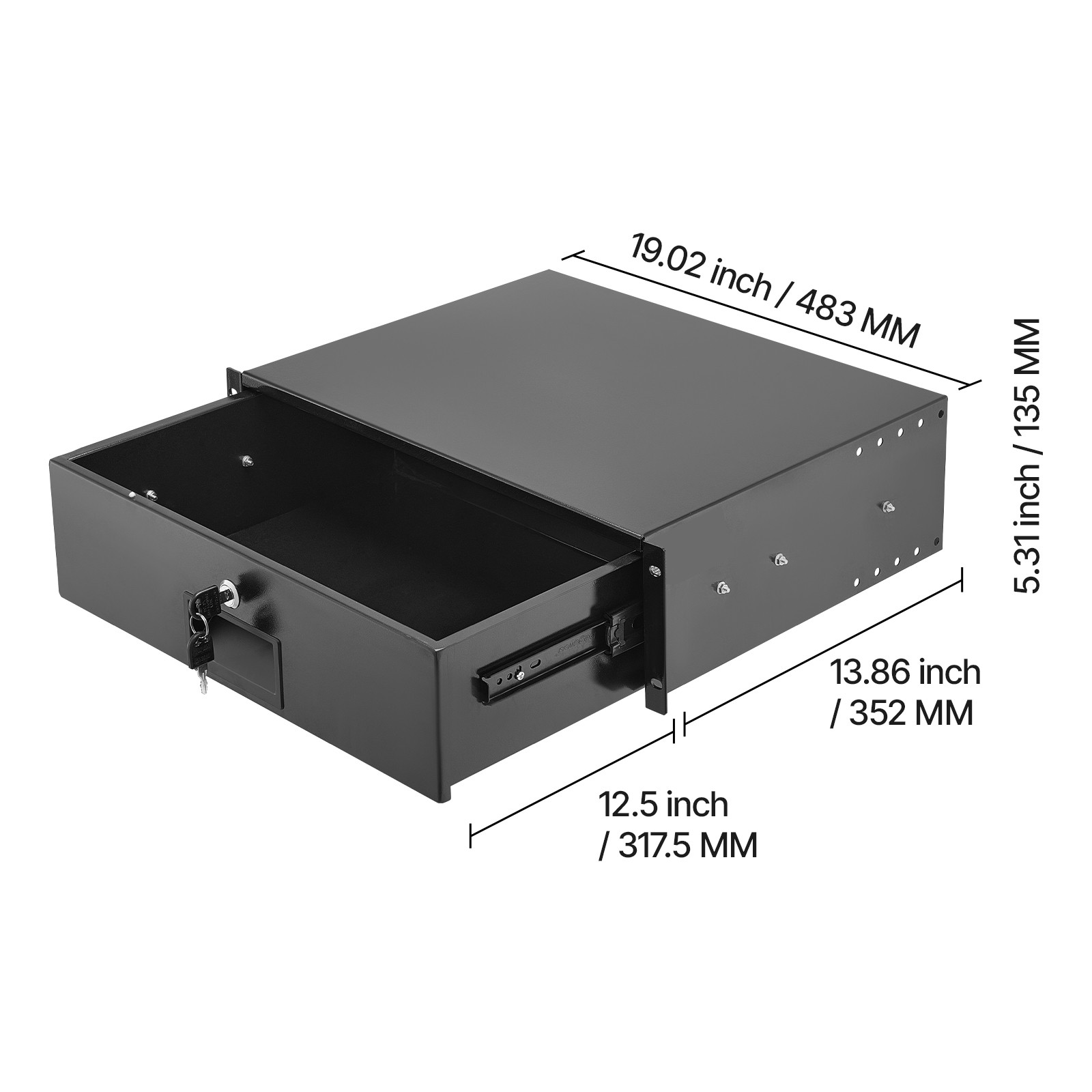 Uimoso 3U Rack Mount Drawer, 50 lbs Lockable Storage for 19-Inch Server Racks