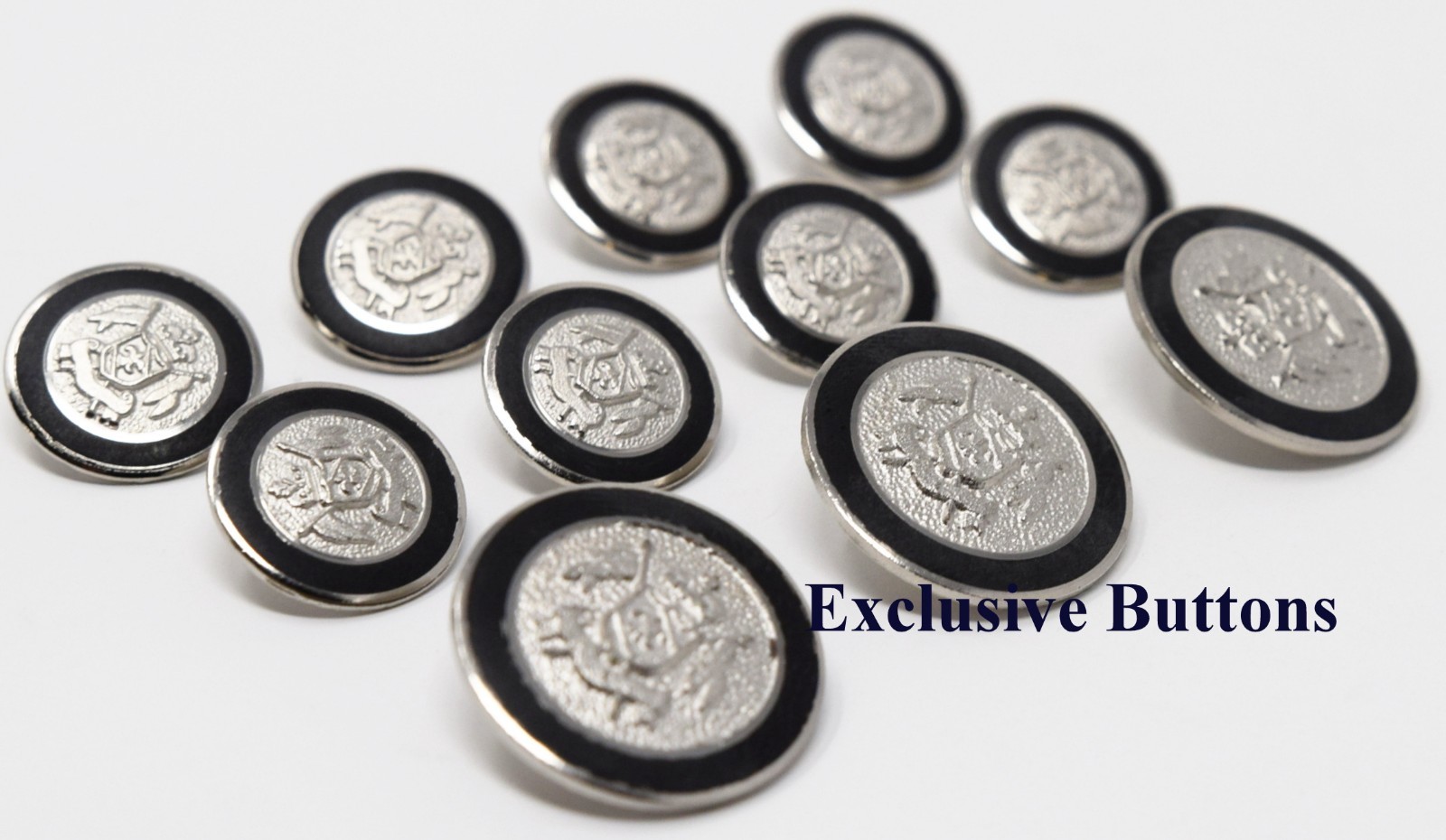 Silver Metal Blazer Buttons Set - Shield & Crown