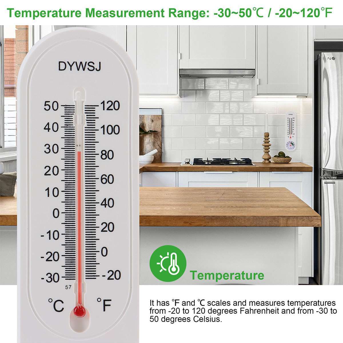 Wall Thermometer Indoor Outdoor Mount Garden Greenhouse Home Humidity Meter Tool